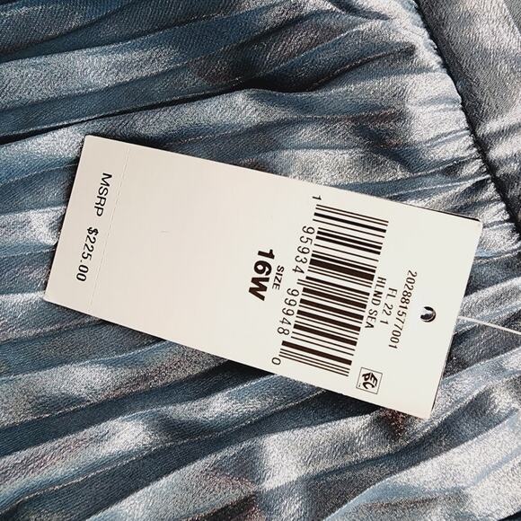 NEW Lauren Ralph Lauren Blue Metallic Pleated Chiffon Midi Skirt - Picture 12 of 15